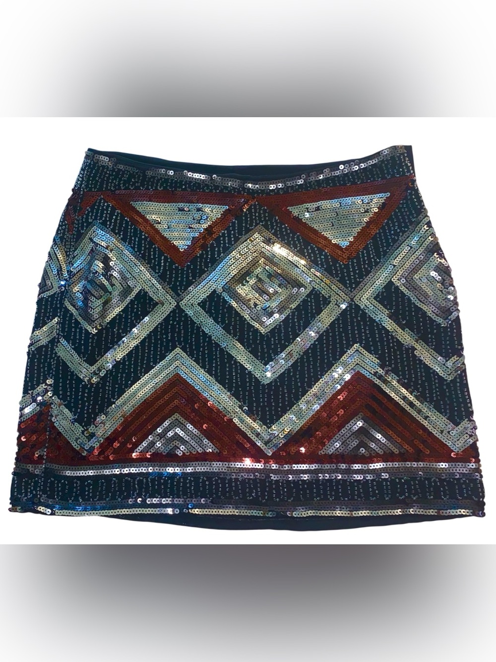 H&M Black Sequin Party Skirt with Copper and Silver Accents
